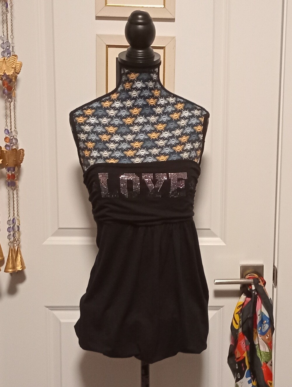 Y2k black JNY brand Love rhinestone long top